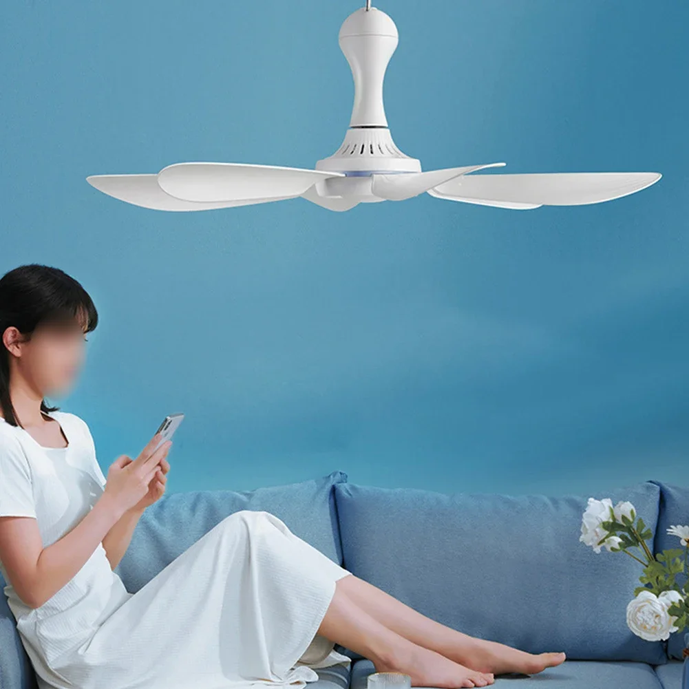 Lightweight 6-Blade USB Ceiling Fan with Remote 4 Wind Settings for Camping Dorm Tent Indoor Outdoor Portable Use