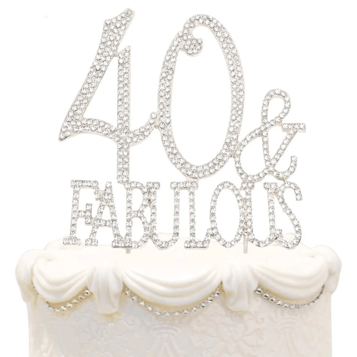 Bling Crystal Fabulous and 40 Birthday Cake Topper - Best Keepsake | 40th Party Decorations Silver