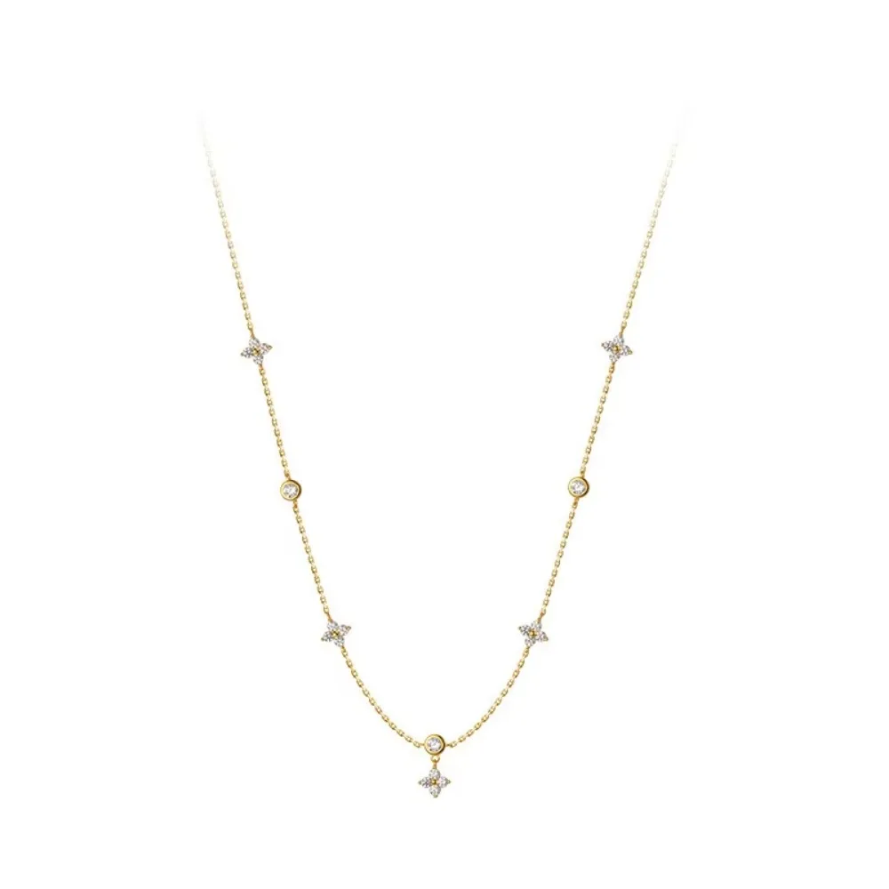 Temperament Trend Four Leaf Zircon Flower Pendant Necklaces for Women Exquisite Stainless Steel Chokers Jewelry Anniversary Gift
