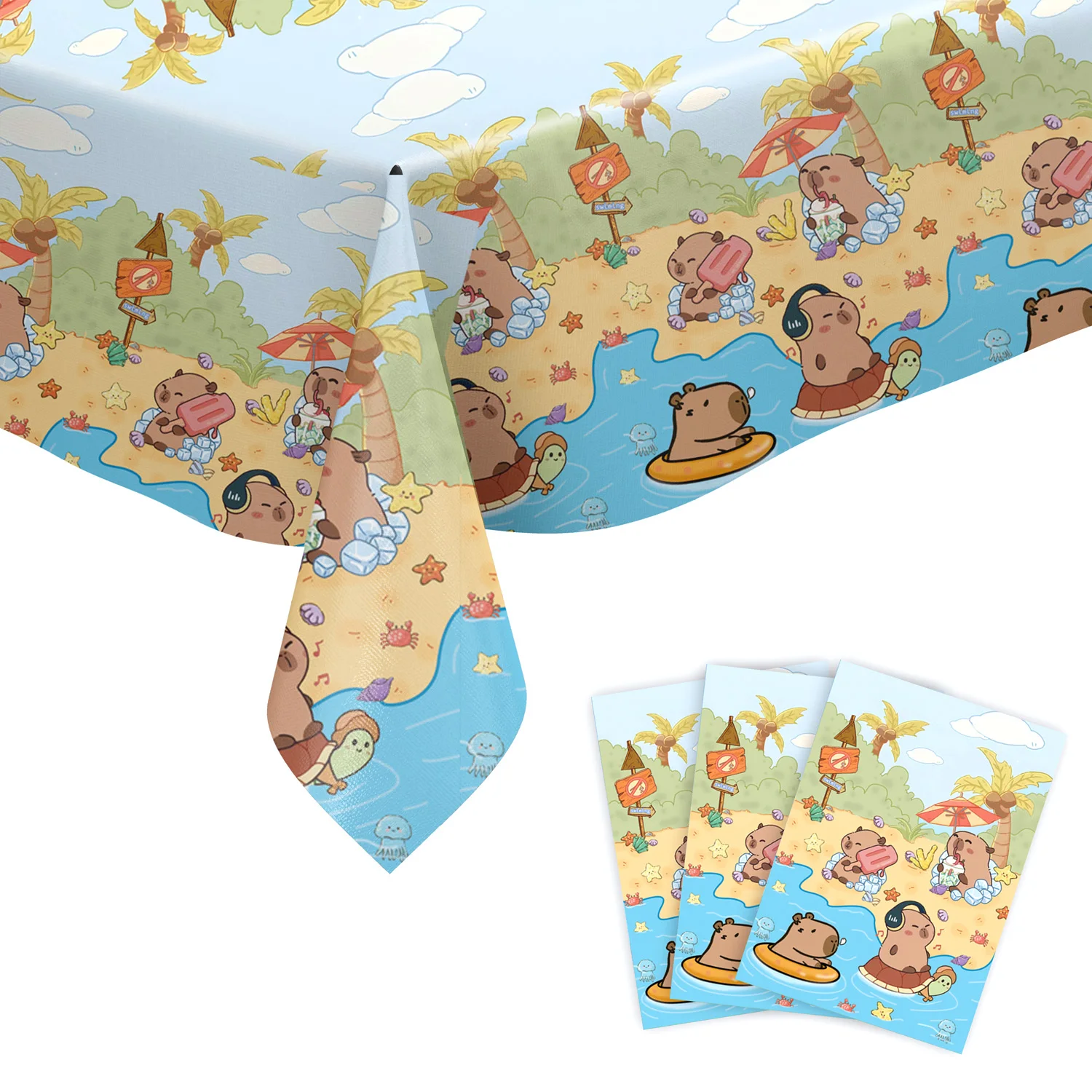 

Tablecloth Capybara Birthday Party Cartoon Celebration Disposable Decoration Tablecloth Baby Shower Kids Favor Party Supplie Set