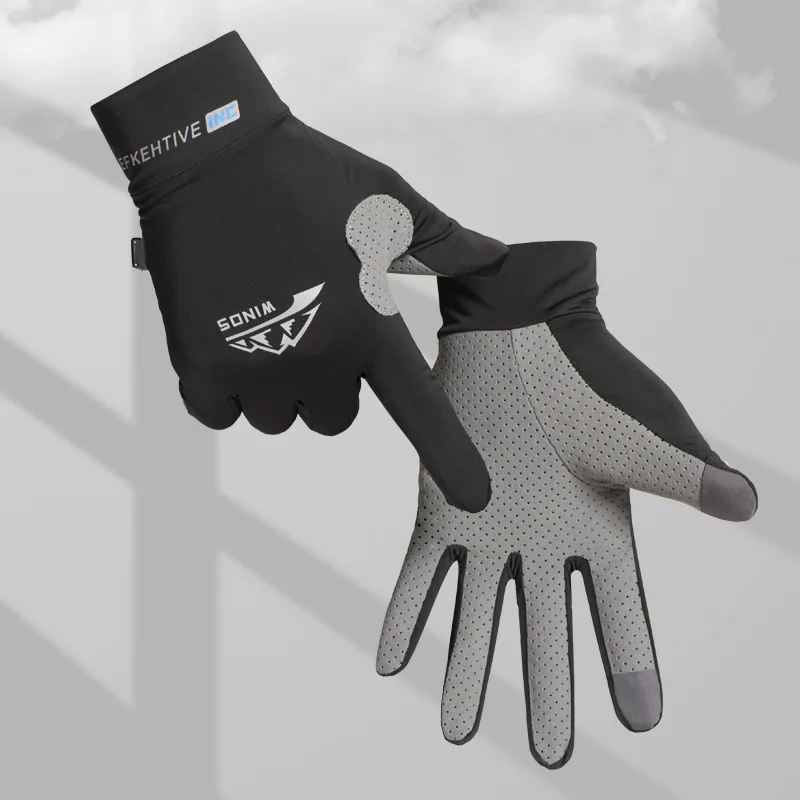 

keep warm Ice Silk Gloves Men's winter Thin Outdoor Riding Anti Slip Sunscreen Full Finger Fishing Gloves Kayak Rowing Gloves