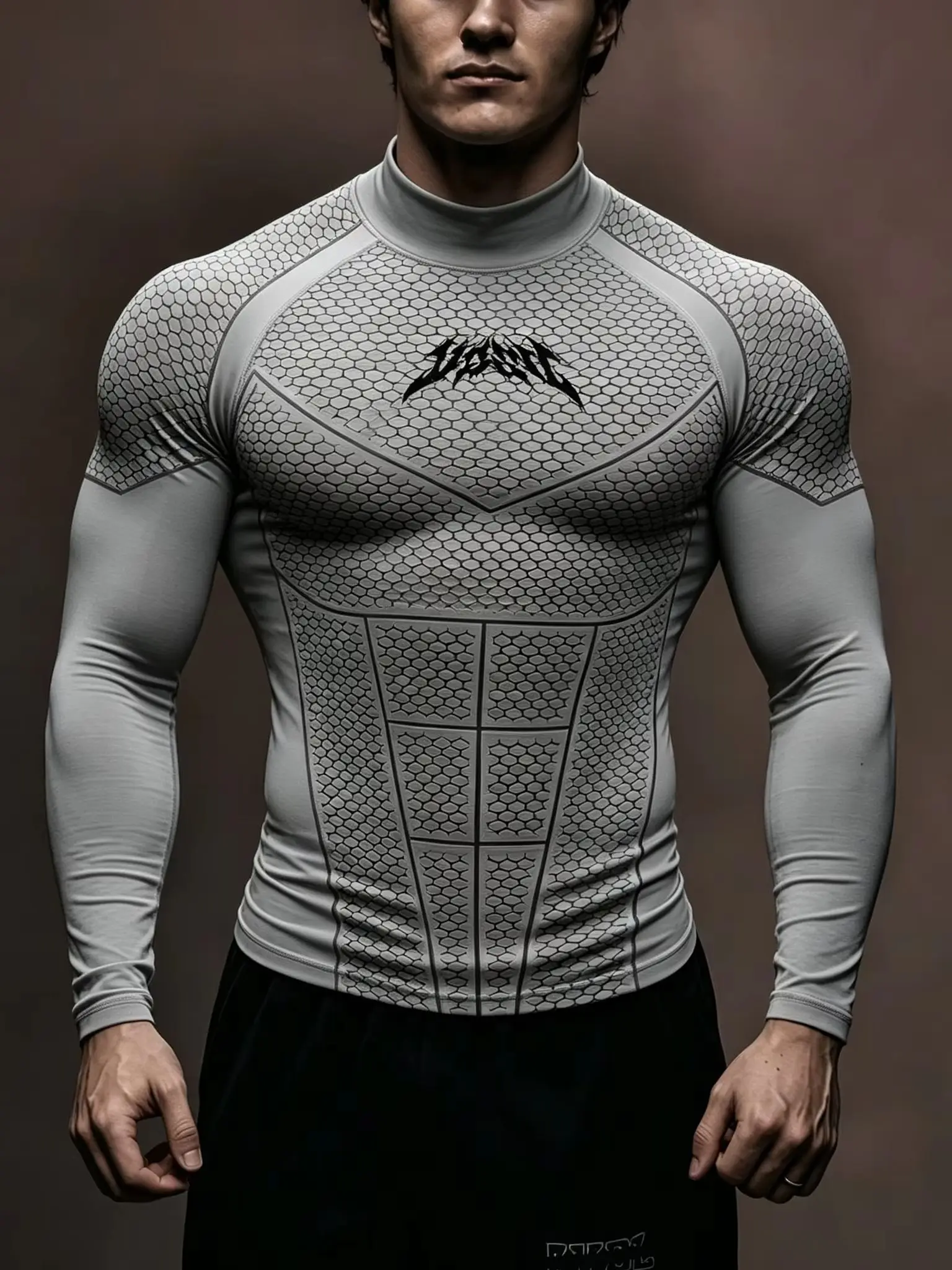 Herren Kompressions-Langarmshirt mit Halbrollkragen, Wabenmuster, schnelltrocknend, für Fitness, Training, Laufen und Sport – Detail 6