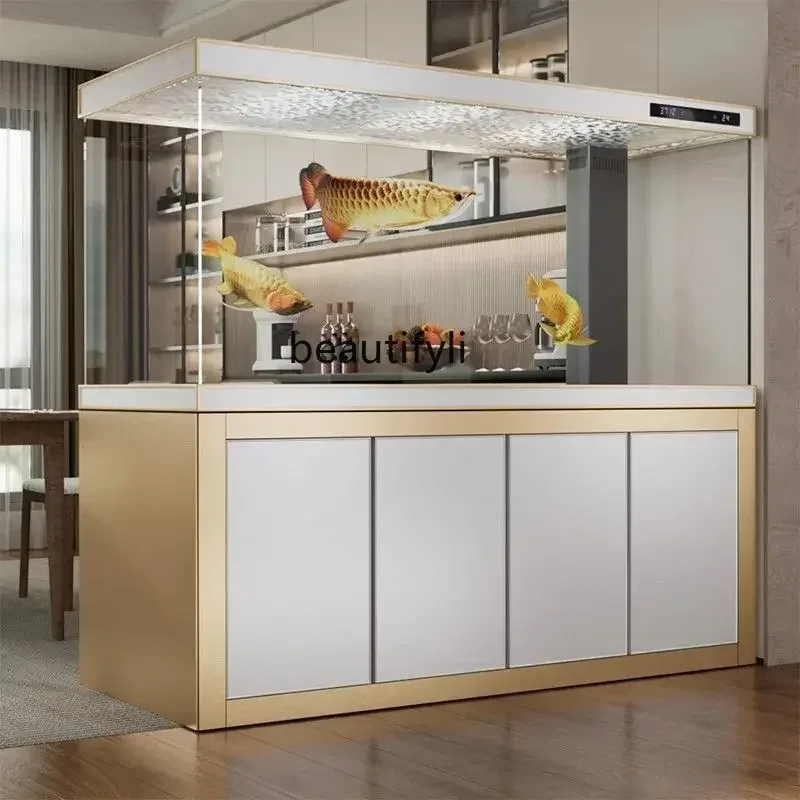 Y2344 خزان أسماك زجاجي أبيض للغاية لغرفة المعيشة شاشة مرشح سفلية كبيرة قسم المدخل حوض السمك البيئي #5