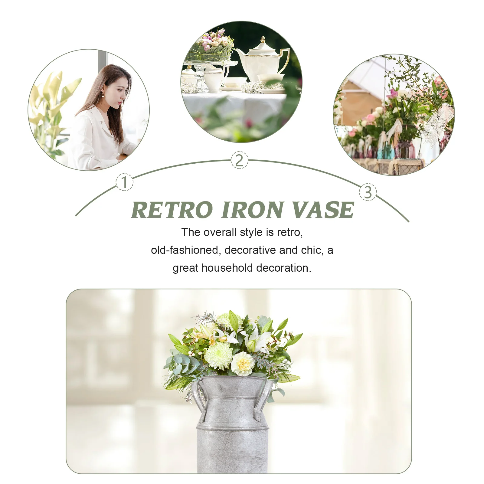 

1Pcs Stylish Iron Flower Vase Retro Wrought Iron Bucket for Flower Arranging Decorative Home Art Piece Ornament