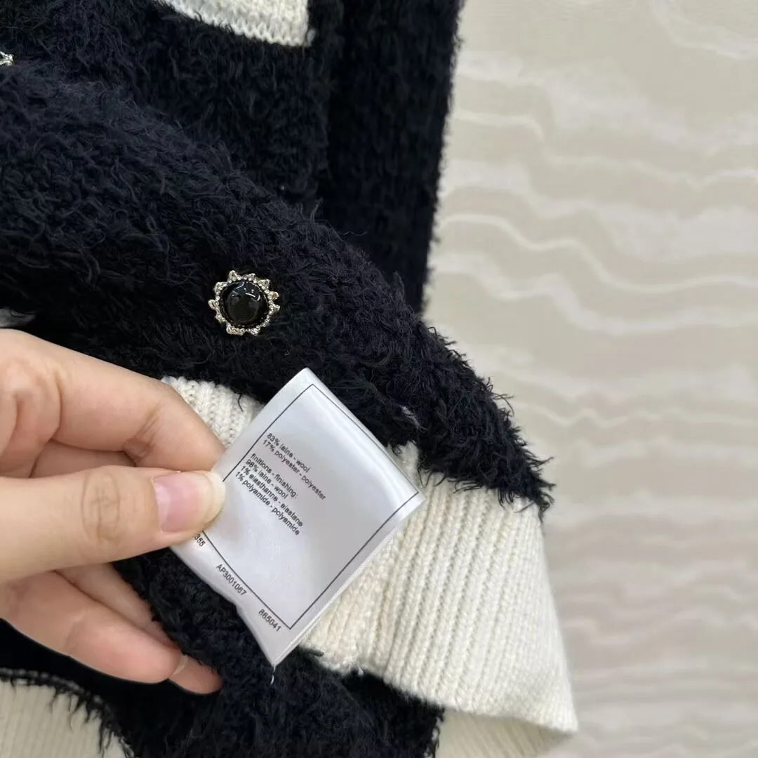 New Autumn Winter Cute Mohair Wool Blends Knitted Cardigans Stripes Patchwork O-neck Long Sleeve Pockets Vintage Sweet Sweater