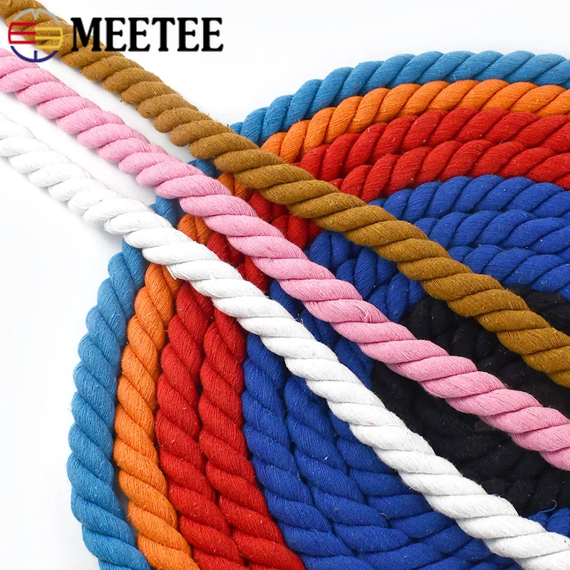 5M 5mm/8mm/10mm/12mm/20mm Colored Cotton Rope Three-Strand Twisted Cord for Macrame Bag Decoration Sewing Handmade Accessories