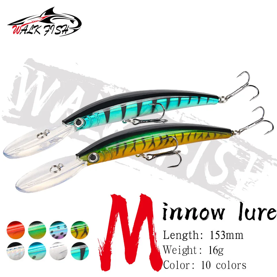 WALK FISH Bionic Minnow Fishing Lure Bass Trolling Artificial Hard Bait 15.3cm 16g Crankbait Wobblers 3D Eyes for Fishing Carp