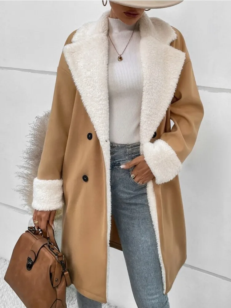 Jacket Thick Fleece Lined Coats Female Lamb Fur Padded Warm Denim Outwear Plus Size Fashion Lapel Loose Topcoats Autumn Winter