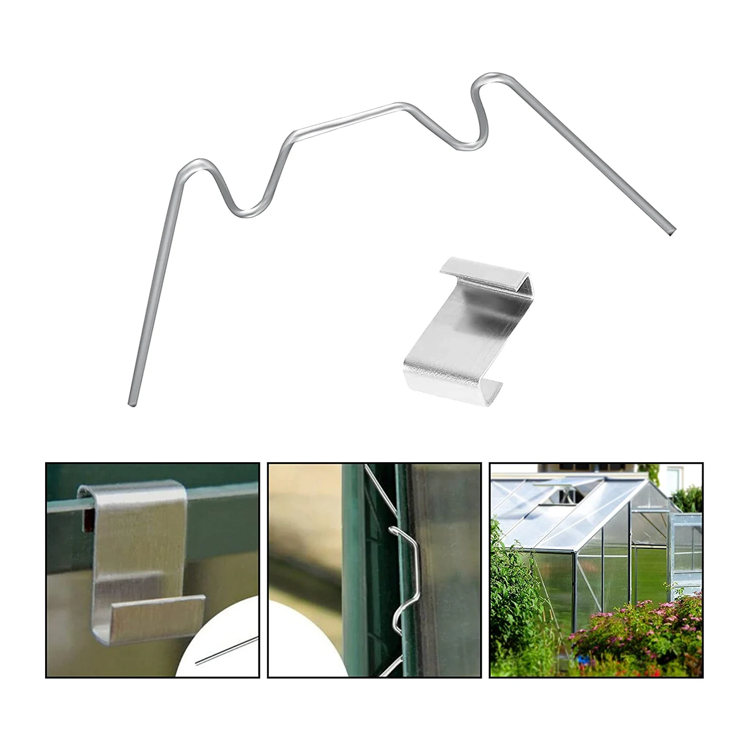 100 Uds Clips de vidrio para invernadero, Clips de fijación de panel de vidrio de invernadero de acero inoxidable Clips de invernadero abrazaderas de vidrio