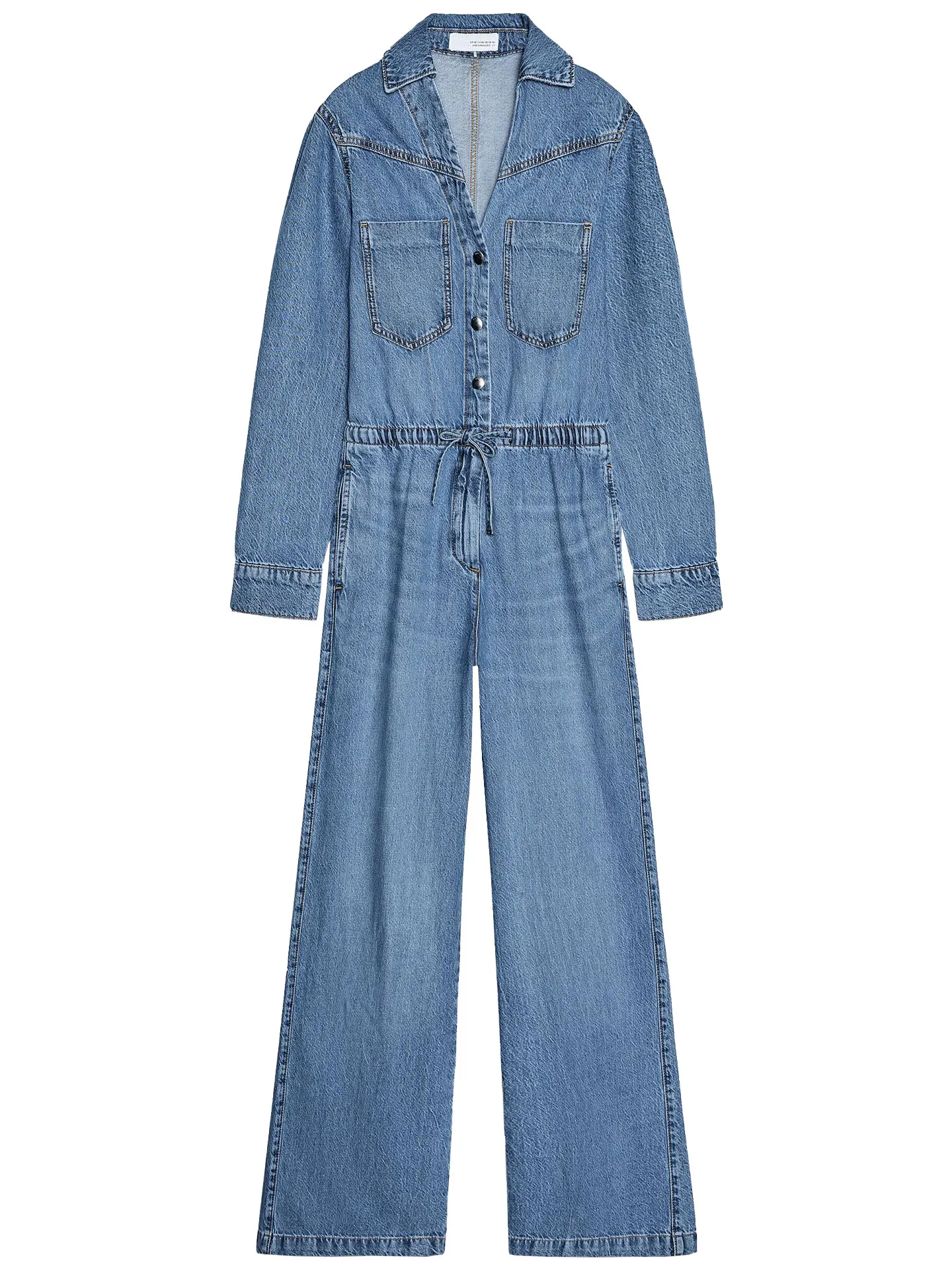 

ZAPRHA Summer 2025 Long Sve Collared ket Wide Leg Adjustable Waist Denim Overalls Women's Faion mid Waist Long Pants