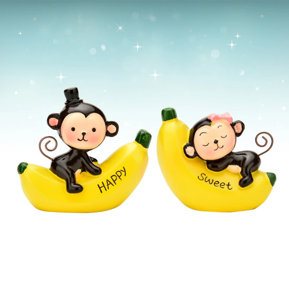 

1Set Cartoon Monkey on Banana Resin Decoration Mini Garden Micro Landscape Succulent Pot Decor Banana Monkey Decoration