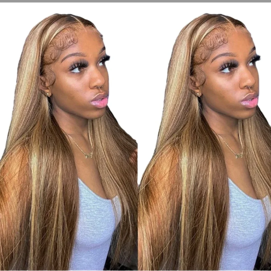 Peluca recta resaltada cabello humano peluca de encaje hd 13x4 cabello humano ombre rubio miel color sin cola 13x6 peluca delantera de encaje cabello humano