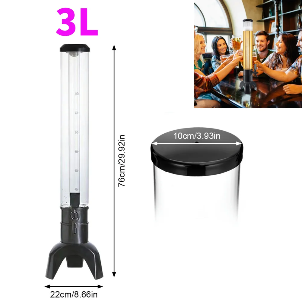 1,5/3/3,5L Biertoren dranken dispenser met LED kleurrijke verlichting en ijsbuis houdt dranken ijskoud en helder.