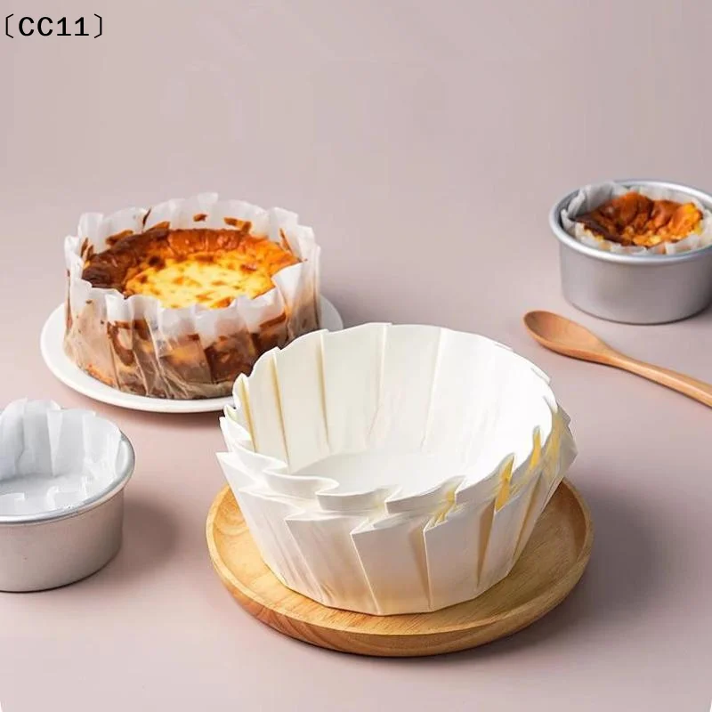 50 Sheets 3/4/5/6/8 Inch Basque Cheesecake Oil Paper Tray Non-stick With Ruffled Edges Mousse Cake Wrapper Easy Demoulding〔CC11〕