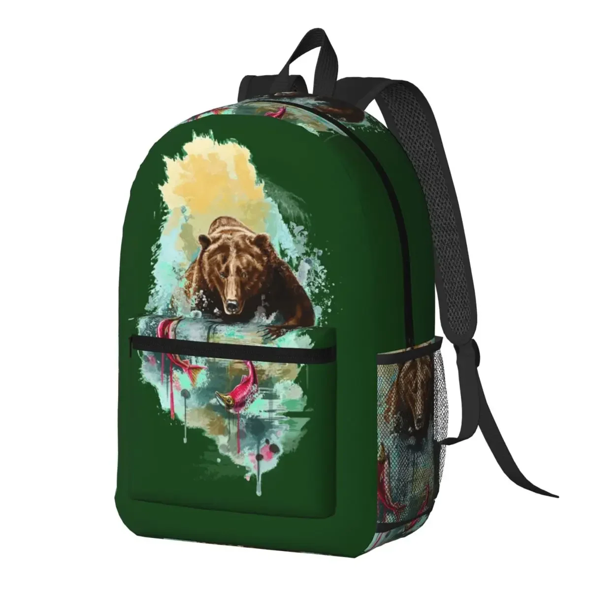 Grizzly Bear Nature Eating Fish In Stream Backpack Daypack Large Capacity Boys Girls BookBag School Bag Shoulder Bags for Unisex