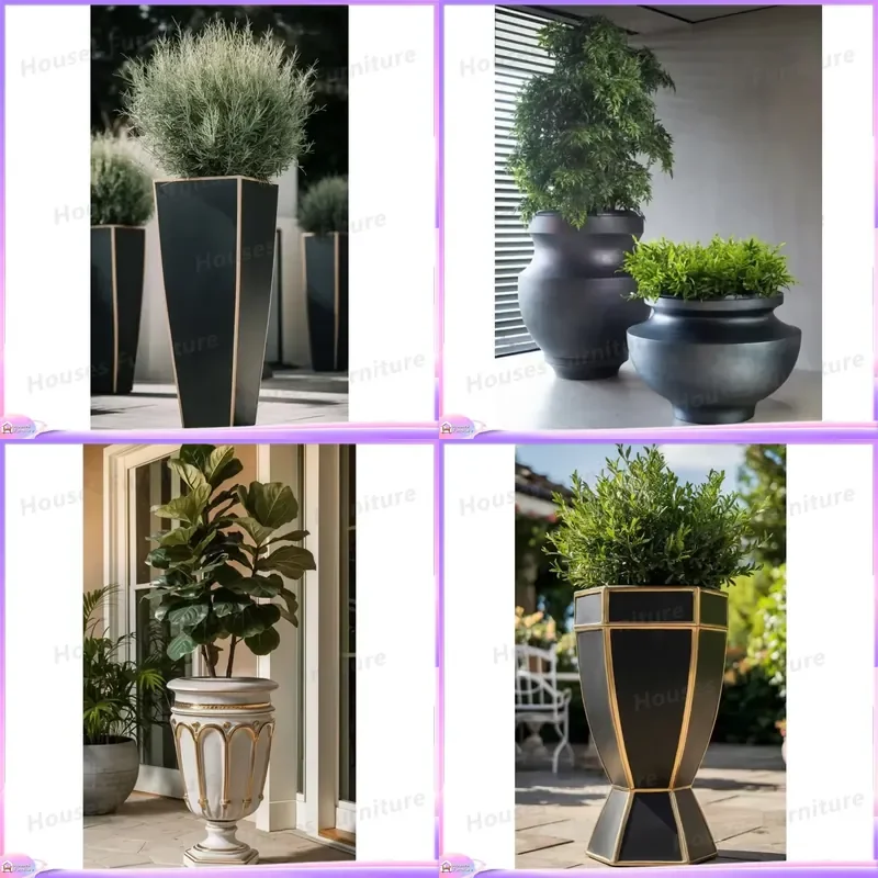 Large Fiberglass Flower Pot Indoor Outdoor Garden Planter Big Artificial Plant Container Modern Decorative Vase for Home