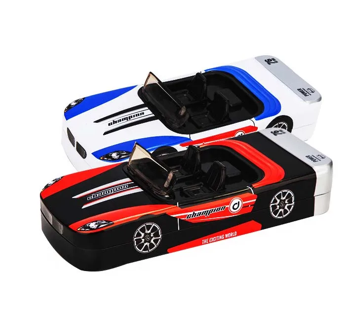 Cool Racing Car Shape Iron Double Layer Large Capacity Pencil Box With Wheels For Fun Toys Stationery School Supplies For Boys