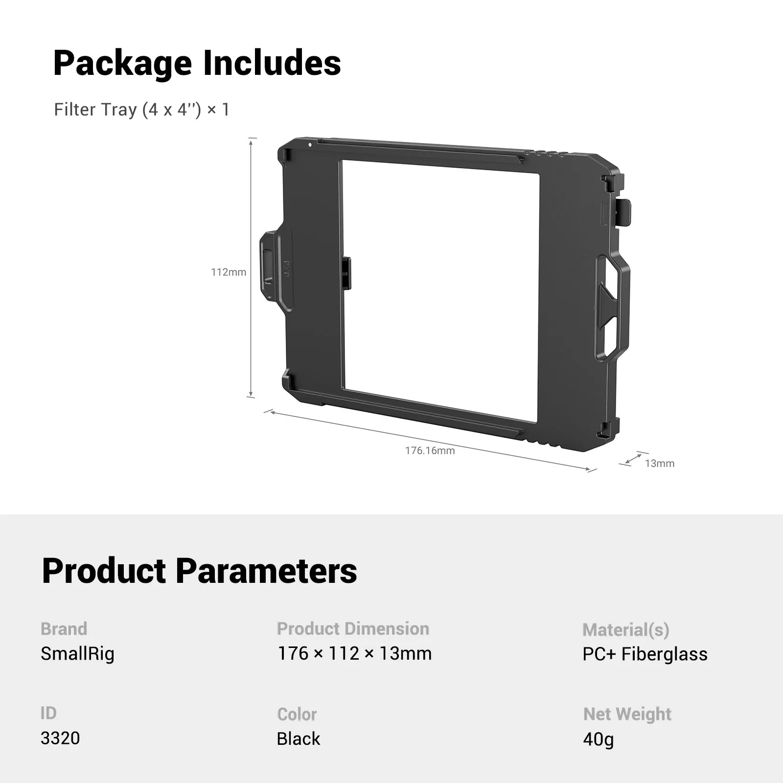 SmallRig Filterbak (4 x 4) vormen onderdeel van Mini Matte Box 3375 3196 Mini Matte Box Onderdeel voor filters 4x4