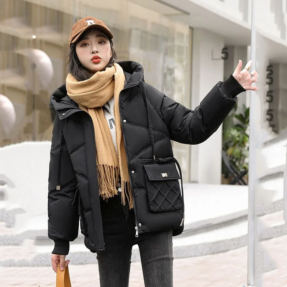 Explosions Online Celebrity Cotton-padded Jacket Short Loose Winter Clothes 2024 New Women\'s Winter Cotton-padded Hooded Coat.