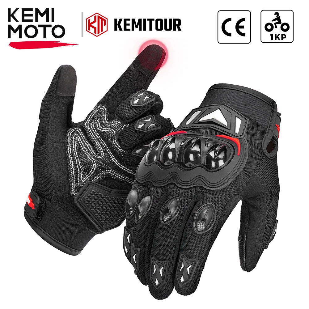 KEMITOUR Summer Motorcycle Gloves CE Touch Screen Sports Moto Luvas Protective MTB Guantes Gloves For Men Women Black