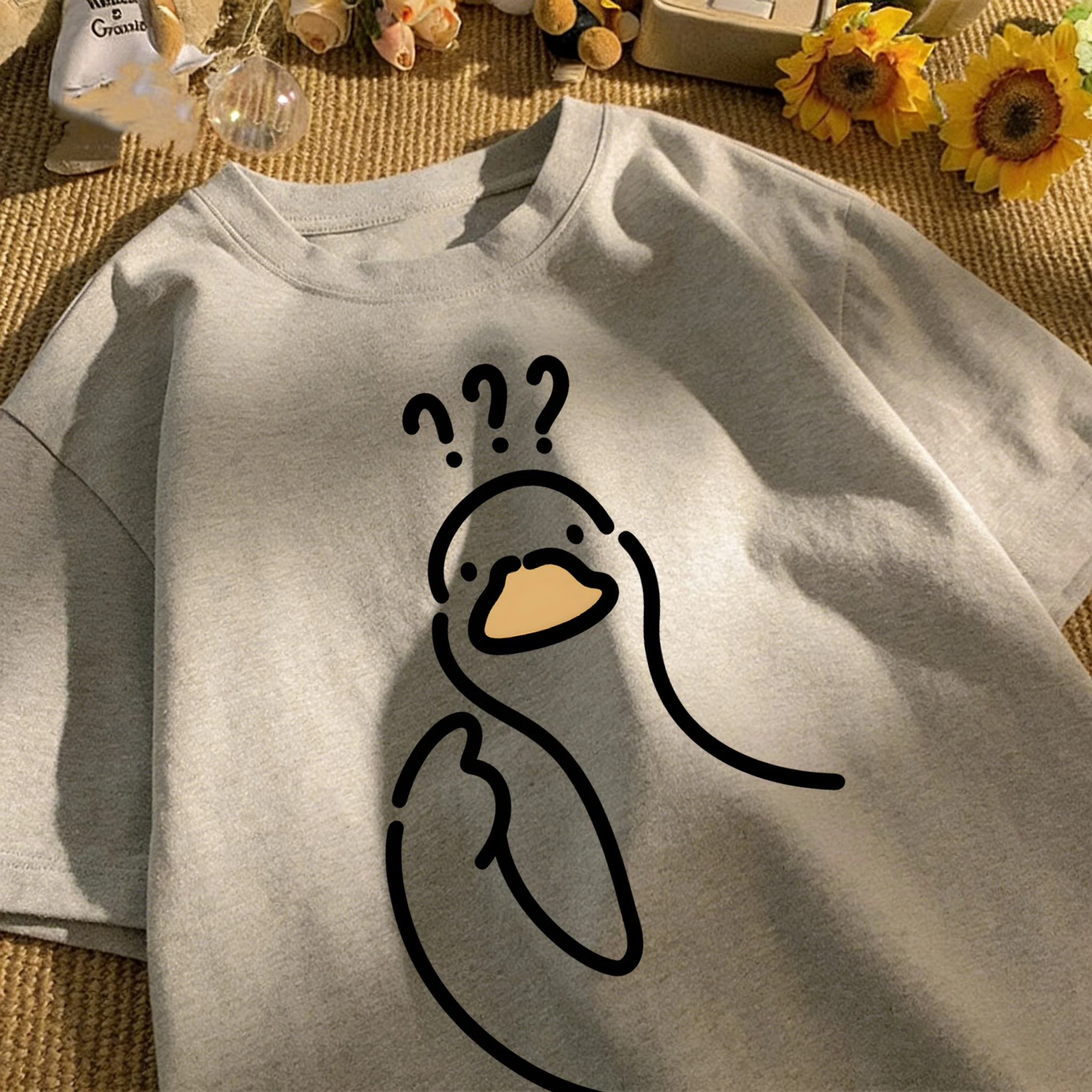 T-Shirt pour hommes, décontracté, à manches courtes, col rond, assorti avec tout, ample, à la mode, unisexe, rétro, Streetwear, A Goose Full Of Doubts