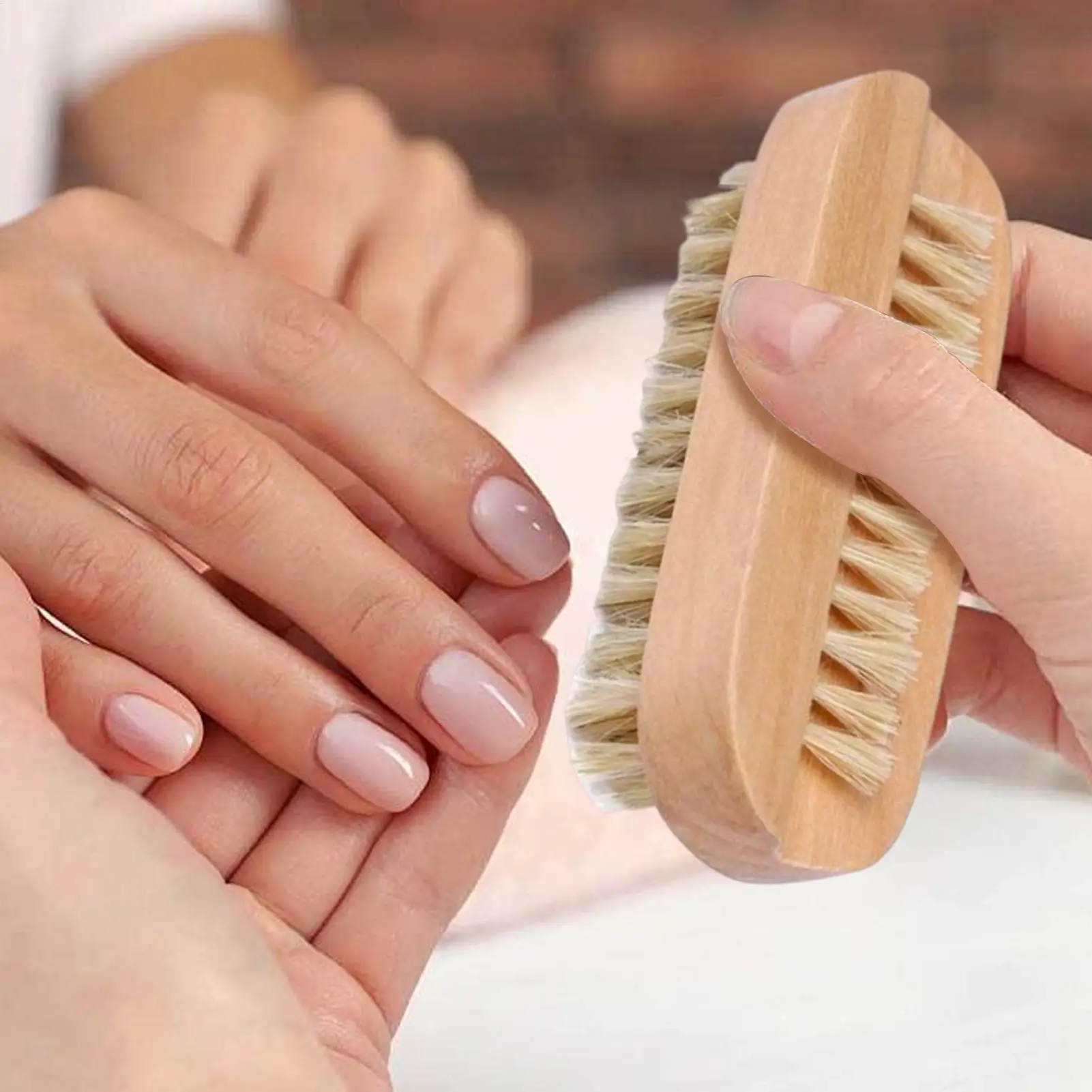 Nail Brush 2-Sided Fingernail Cleaning Brush Wooden Tool Boar Bristles Manicure Pedicure Scrubber for Salon Spa Center Dorm Home