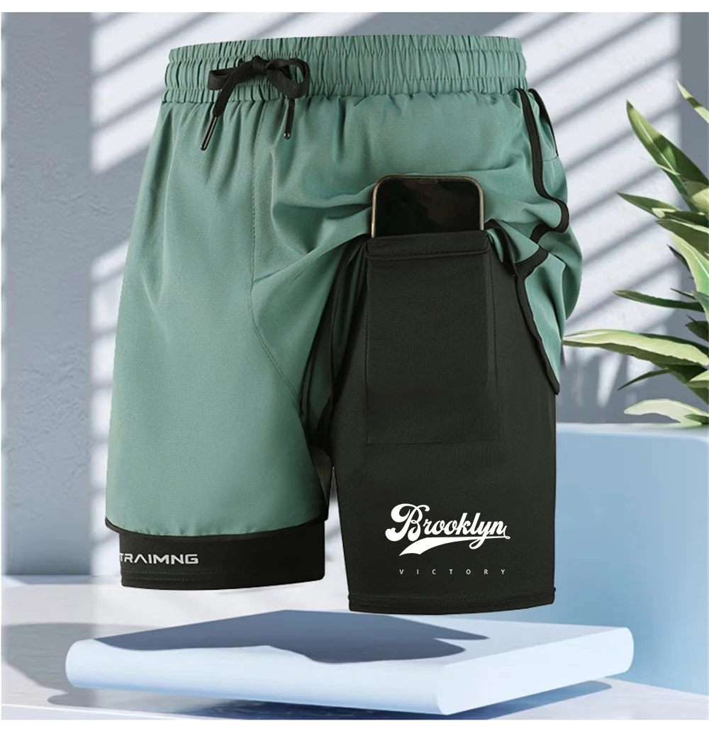 Men Running Shorts Gym Sports 2 in 1 Camo Quick Dry Workout Training Gym Fitness Jogging Short Sweatpants Summer Men Sportswear