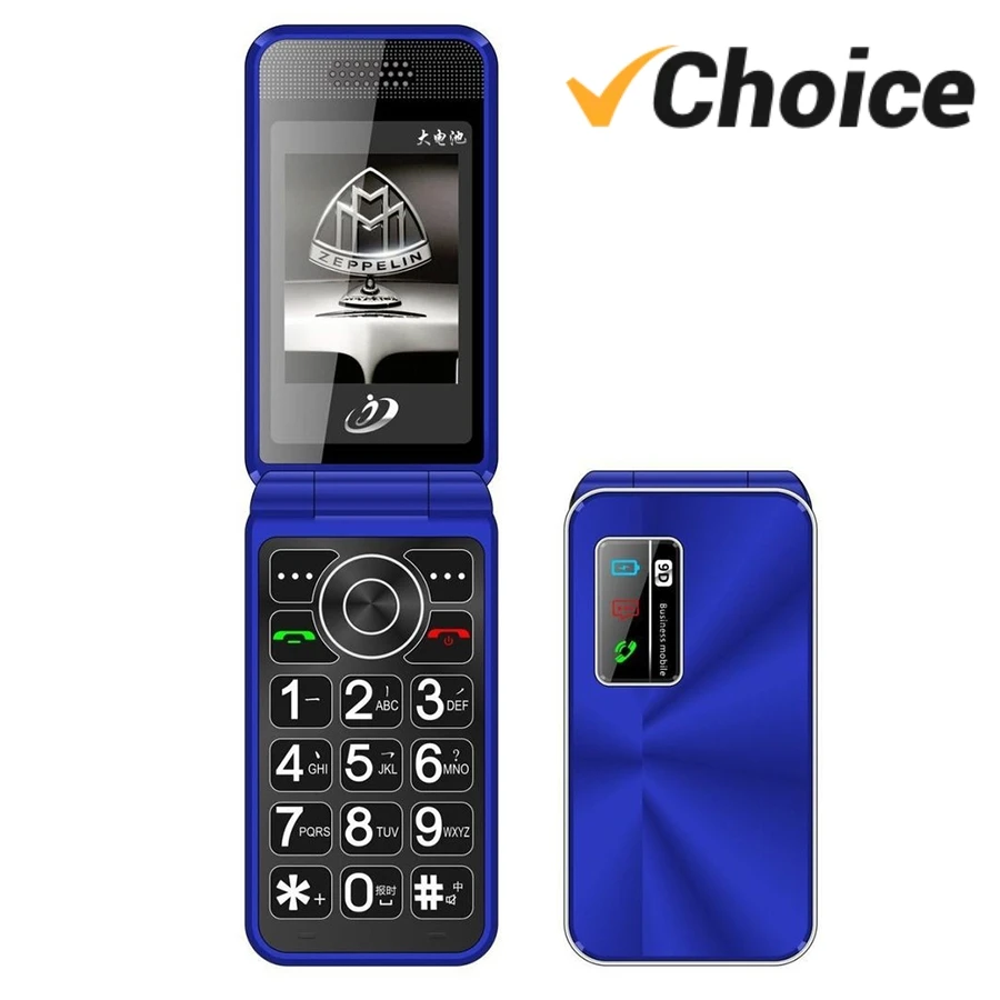 Dual SIM Big Push Button Flip Phone 2,4-Zoll-Bildschirm MP3 LED-Taschenlampe Drahtloses FM-Clamshell-Handy mit Show-Ordner