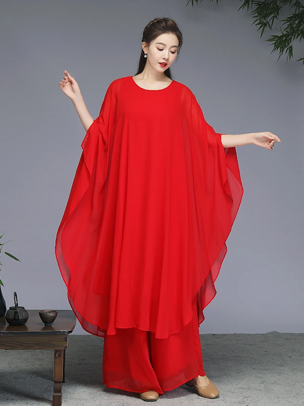 

Summer Large Size Long Skirt Maxi Dress Artistic Vintage Chiffon Tea Costume Zen Dance Dress Women's Fashion High Waist Pleated