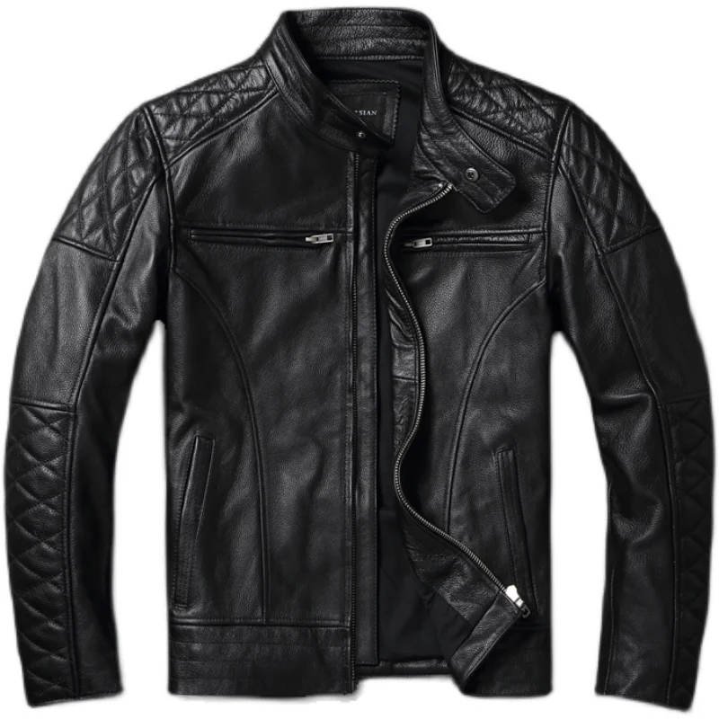 

Black Motorcycle Jackets Genuine Cowhide Leather Coats Men Leather Jacket Riding Biker Jackets For Men Clothing Winter 가죽점퍼