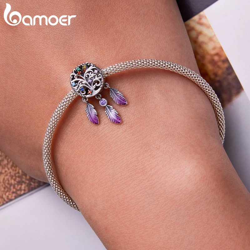 Bamoer 925 Sterling Silver Moon Charm Star Trinket Cat Travel Dreamcatcher Bead Cute Original for Women Daily Fine Jewelry Gifts