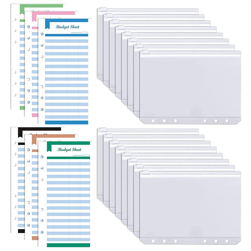 30 Stuks Bindmiddel Zakken Met 12 Stuks Onkosten Budget Vellen, 6 Gaten A6 Bindmiddel Rits Map Zakken Voor 6-Ring notebook Bindmiddel
