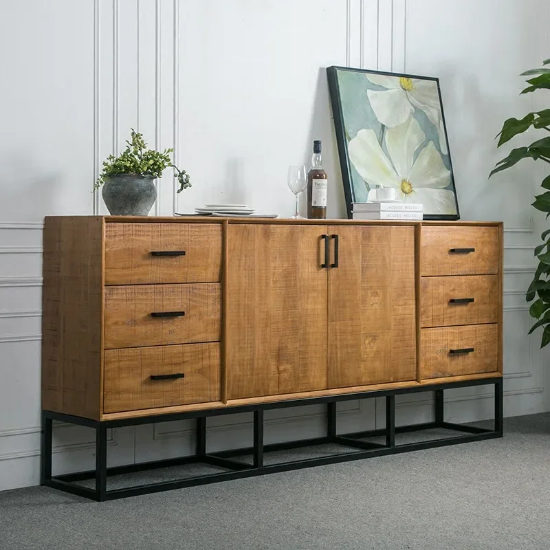 American industrial style iron wood creative wall door cabinet office solid wood floor cabinet