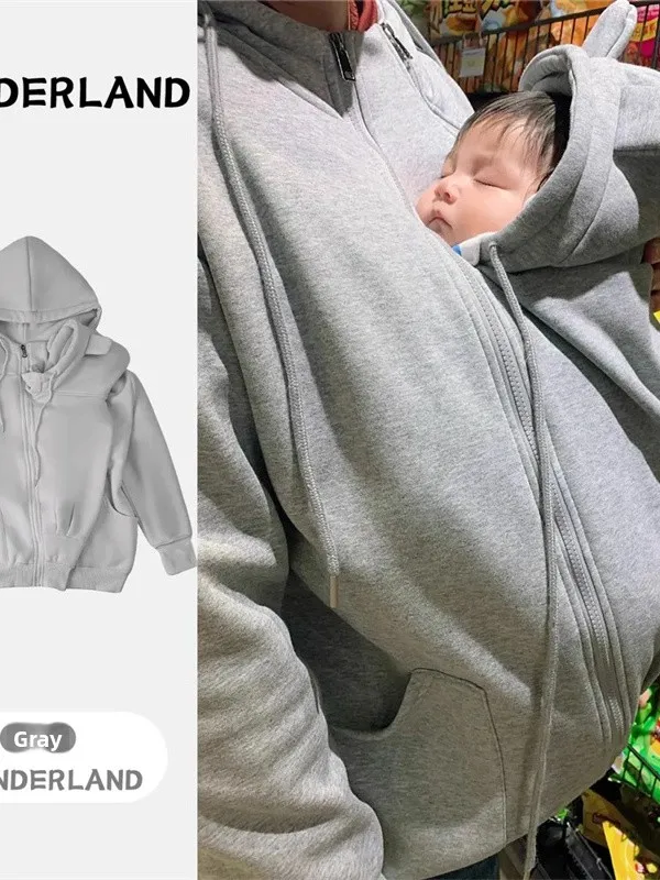 

Kangaroo Print Dad Son Matching Hoodie Onesie Warm Baby Carrier Unisex Large Size Fleece Long Sleeve Zipper Closure Casual Wear
