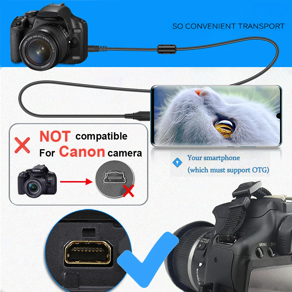 Camera OTG Cable,Type-C to Mini 8Pin,Photo Transfer+Charging,Compatible with Canon/Sony/Fuji,Instant Photo Transfer Cable