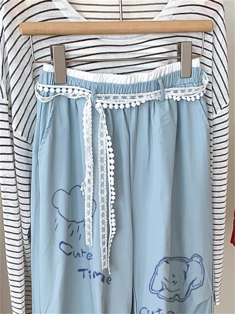 กางเกงทำงานผ้าลูกไม้สีน้ำเงินทรงหลวมสบายสำหรับฤดูร้อน ขาบาน ระบายอากาศ ซับเหงื่อ สำหรับผู้ชายและผู้หญิง...