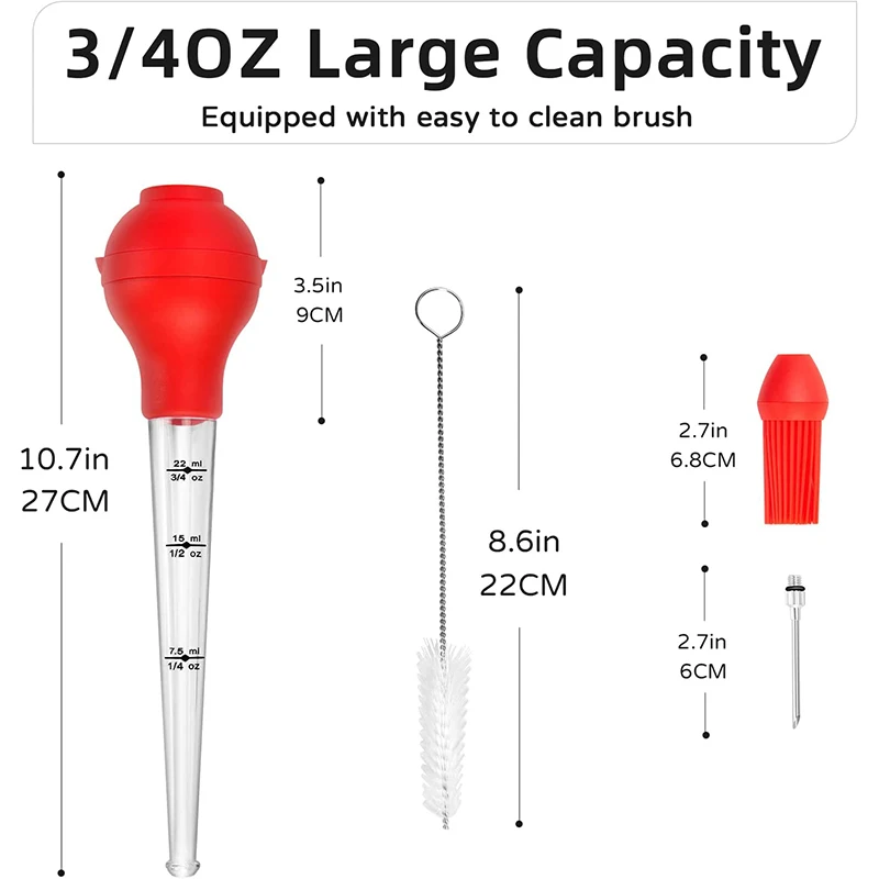 LMETJMA Turkey Baster with Barbecue Basting Brush Stainless Steel Turkey Baster Syringe Kitchen Meat Injector Needle JT151