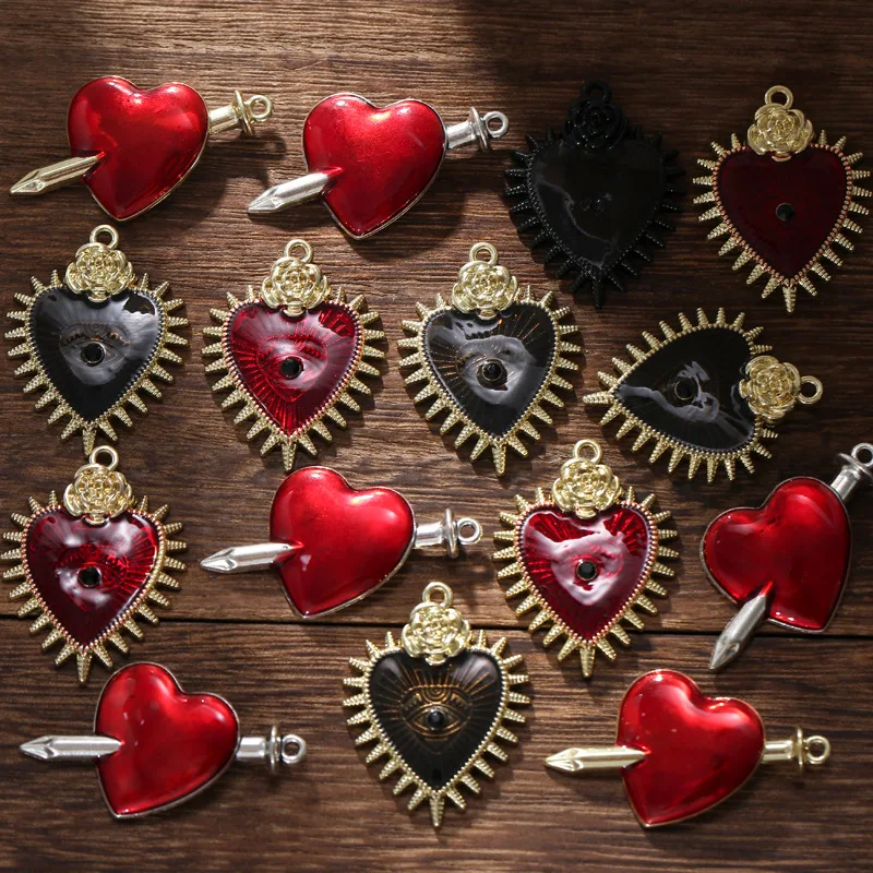 10pcs Vintage Halloween Multi-style Heart Charms Pendants for Earrings Bracelet Necklace Jewelry Supplies DIY Accessories