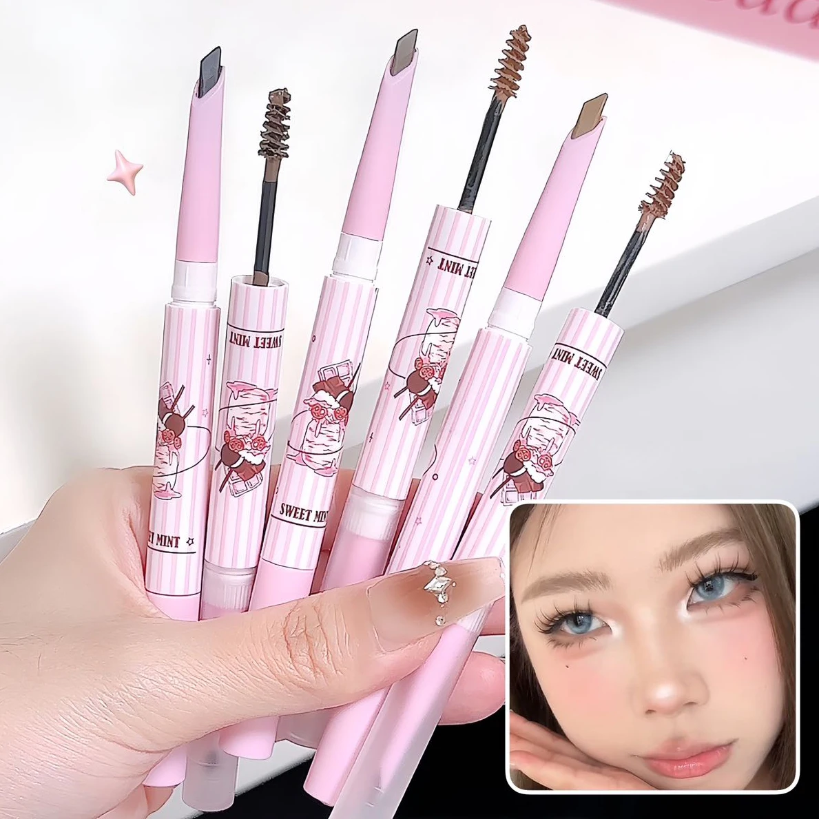 3D Wenkbrauw Kleurstof Crème Grijs Bruin Dubbele Hoofd Wenkbrauwpotlood Langdurige Waterdichte Wenkbrauw Pen Tint Mascara Verbeteren Cosmetica
