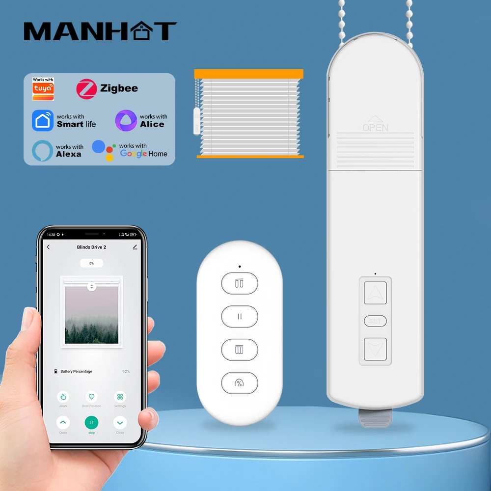 Motor Inteligente Zigbee para Cortinas Enrollables, Motorizado, con Cadena, para Persianas y Cortinas, con Control Remoto, Compatible con Alexa, Google Home y Alice