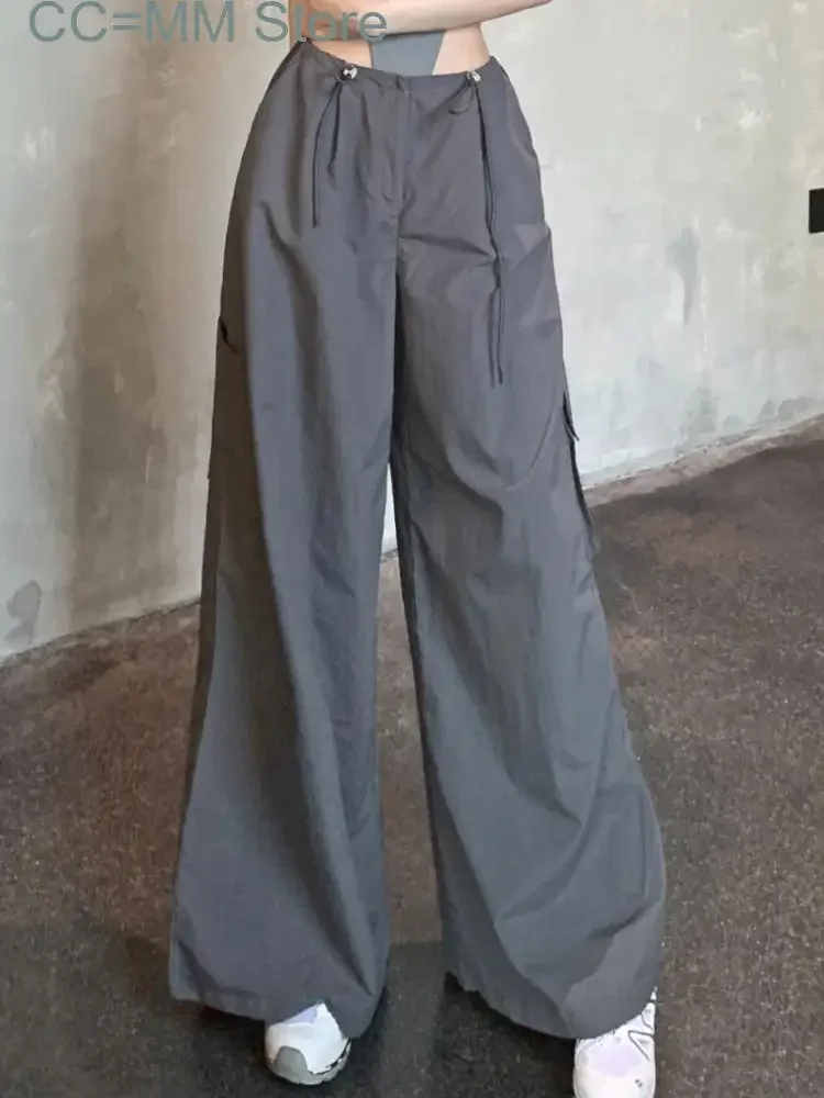 New Summer Vintage Fashion Cargo Pants Women Strappy High Street Casual Baggy Pants Female High Waist Korean Designer Pants