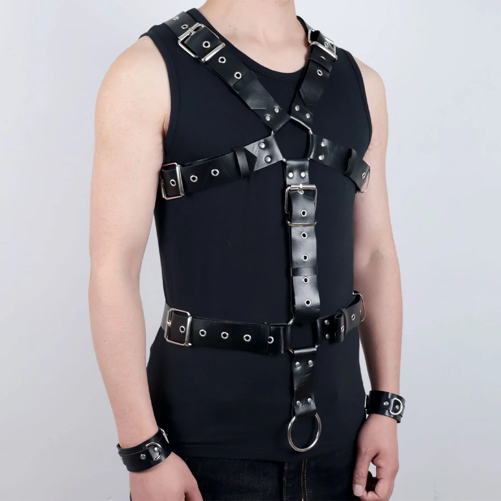 Male Sexy Chest Harness Belt Body Bondage Men Leather Lingerie Fashion Bra Strap Belts Gothic Fetish Gay Rave Clothing for Sex