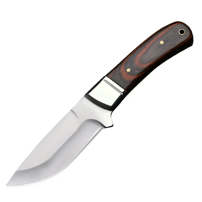 Outdoor straight knife, stainless steel blade, wooden handle with knife cover, travel camping tools, holiday gifts view 3