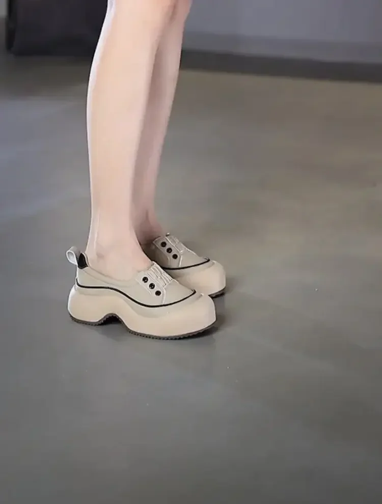 Sapatos de lona elástico para mulheres, salto liso, slicon, todos os jogos, meninas, tênis branco, primavera, outono