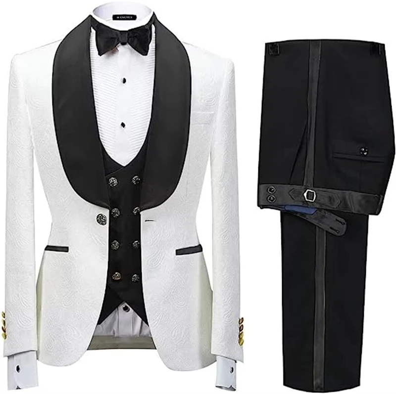 Black Jacquard Brown Velvet Auntumn /Winter Weding Tuxedo Slim Fit 3pcs Blazer Vest Pants Customized Full Men's Suit