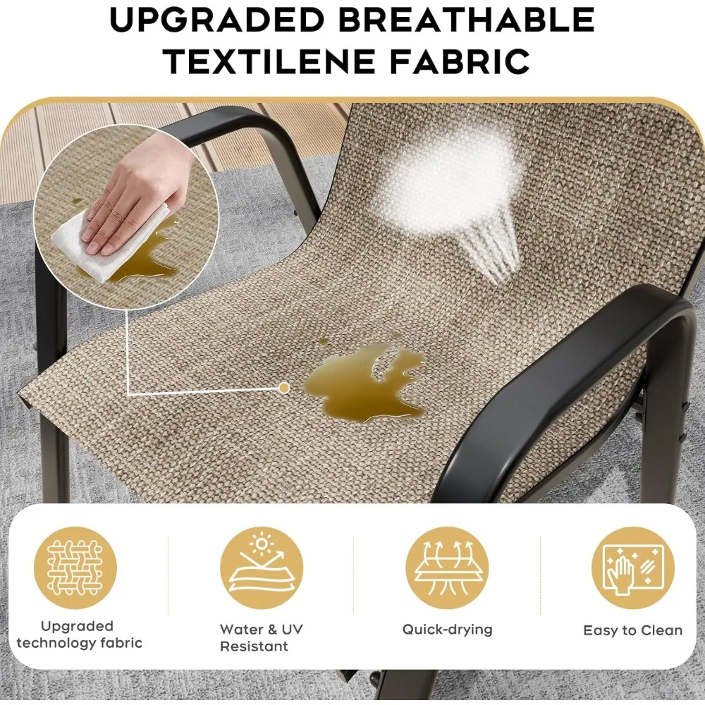 مجموعة كراسي تناول الطعام مكونة من 4 كراسي طعام خارجية قابلة للتكديس لجميع الأحوال الجوية بسعة 330 رطلًا من القماش الثقيل المقاوم للصدأ