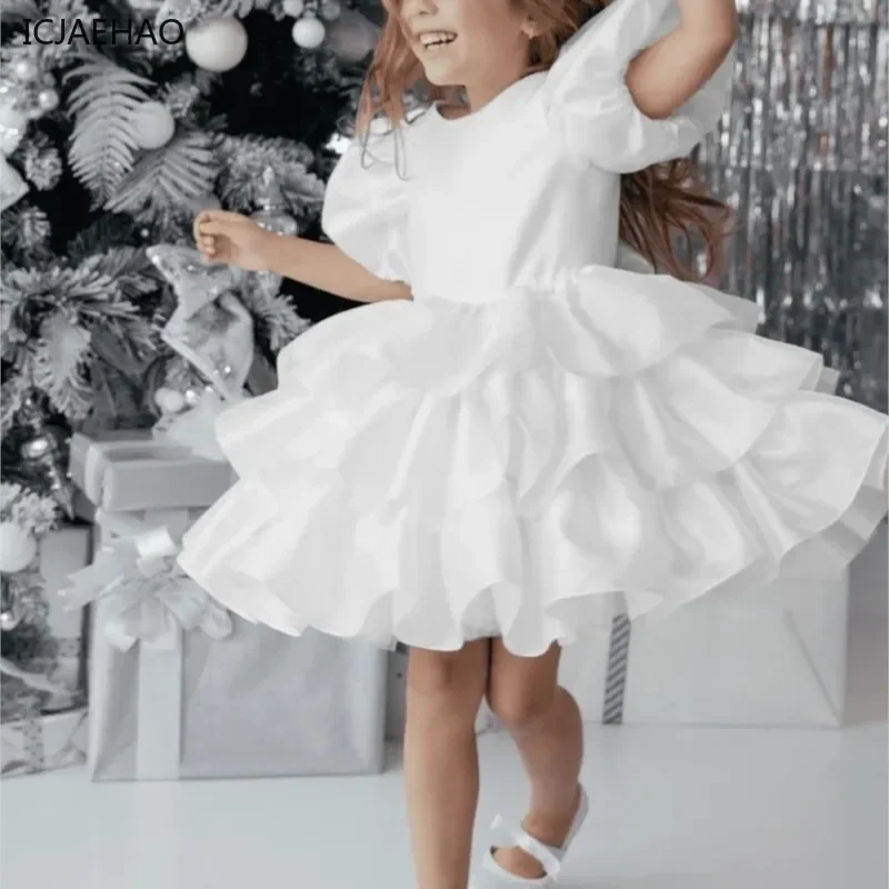 

ICJAEHAO Fashion Baby Girl Princess Layered Dress Children Party Birthday Ball Gown Kids Puff Sleeve Infant Toddler Teen Costume