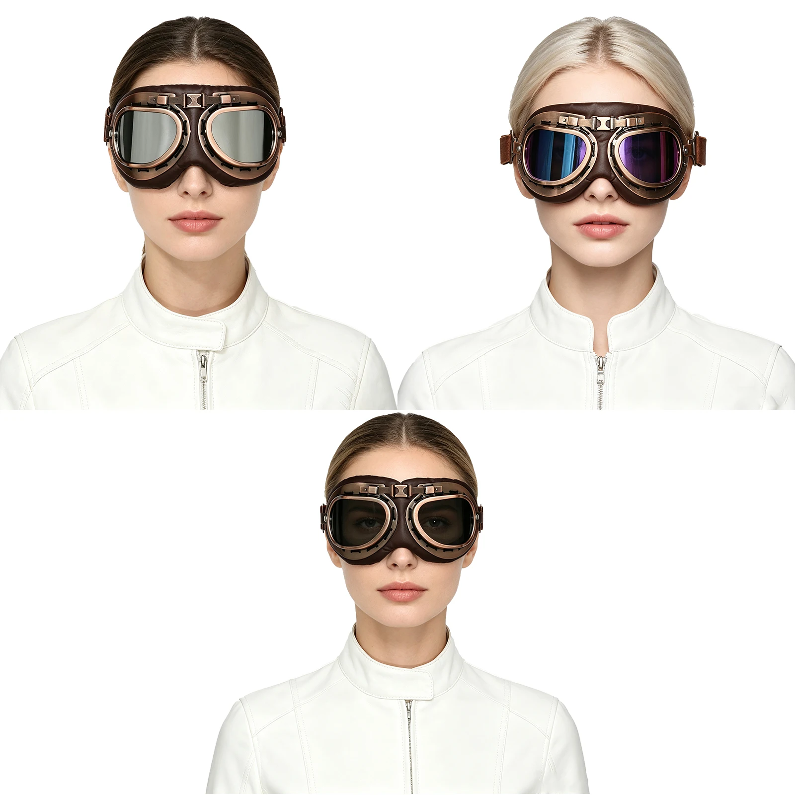 Men Women Retro Aviator Pilot Style Windproof Sports Motorcycle Goggles Eyewear with Adjustable Elastic Straps