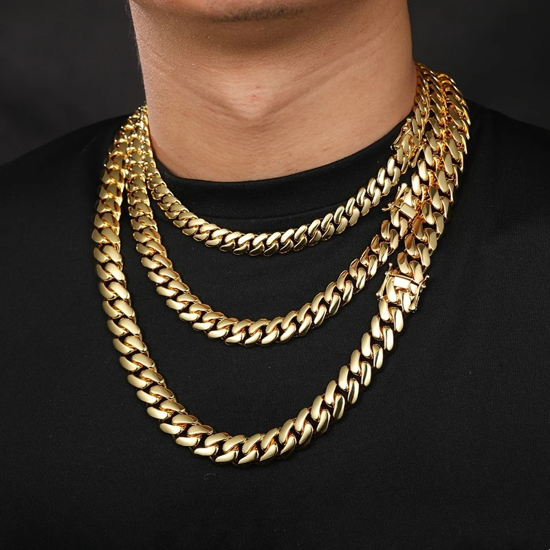 

cadena cubana para hombres Hiphop Jewelry 10"12"14"16"18"20mm Real Gold Plated Heavy Solid Miami Cuban Link Chain Necklace