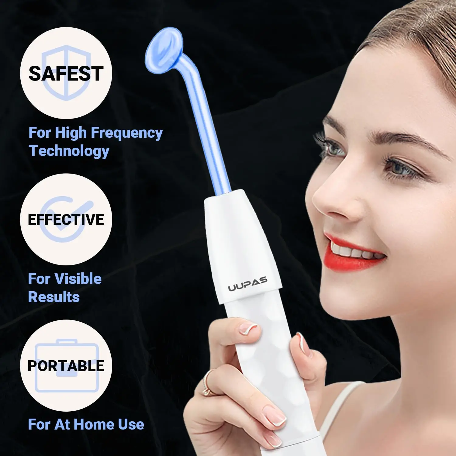 Blue Light High Frequency Facial Glass Wand 4in1 Facial Beauty Skincare Machine with 4 Pcs Blue Tubes for Home Face Lift Device